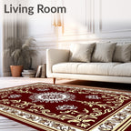 Crimson Floral Medallion Scrollwork Rug