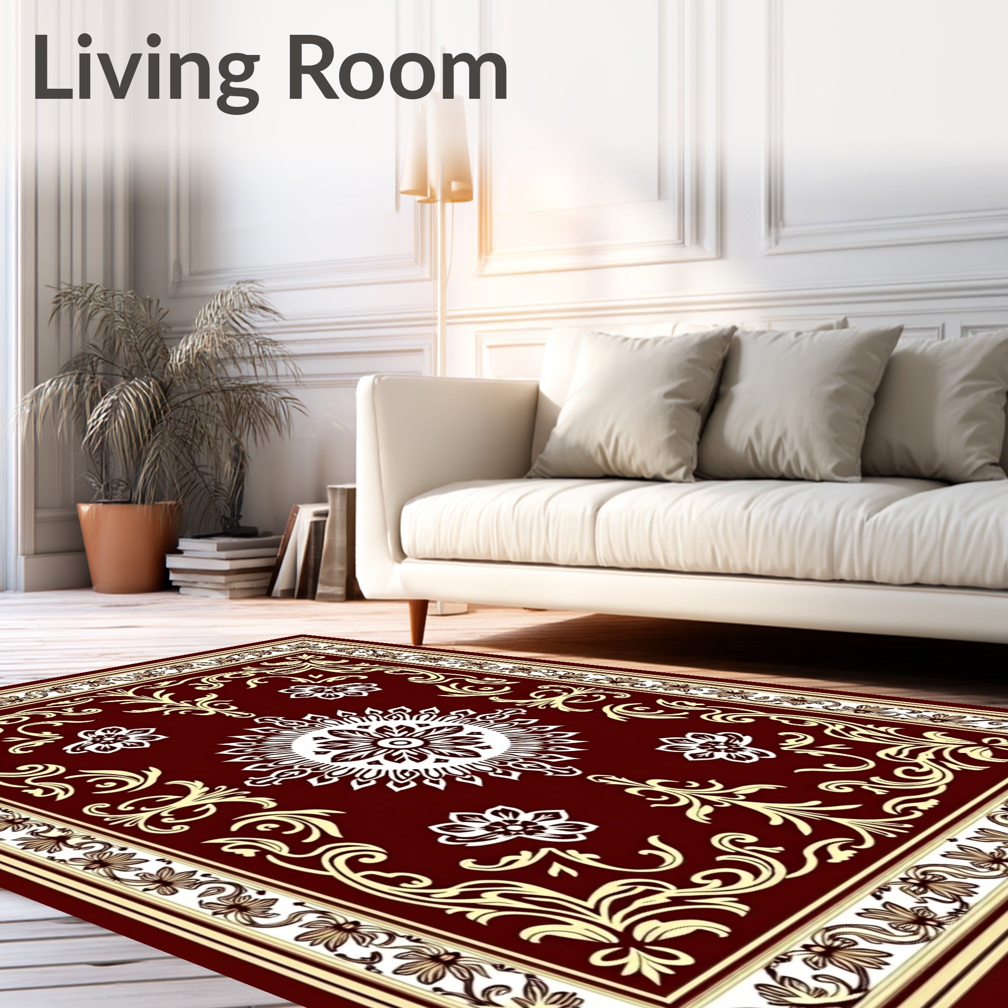Crimson Floral Medallion Scrollwork Rug