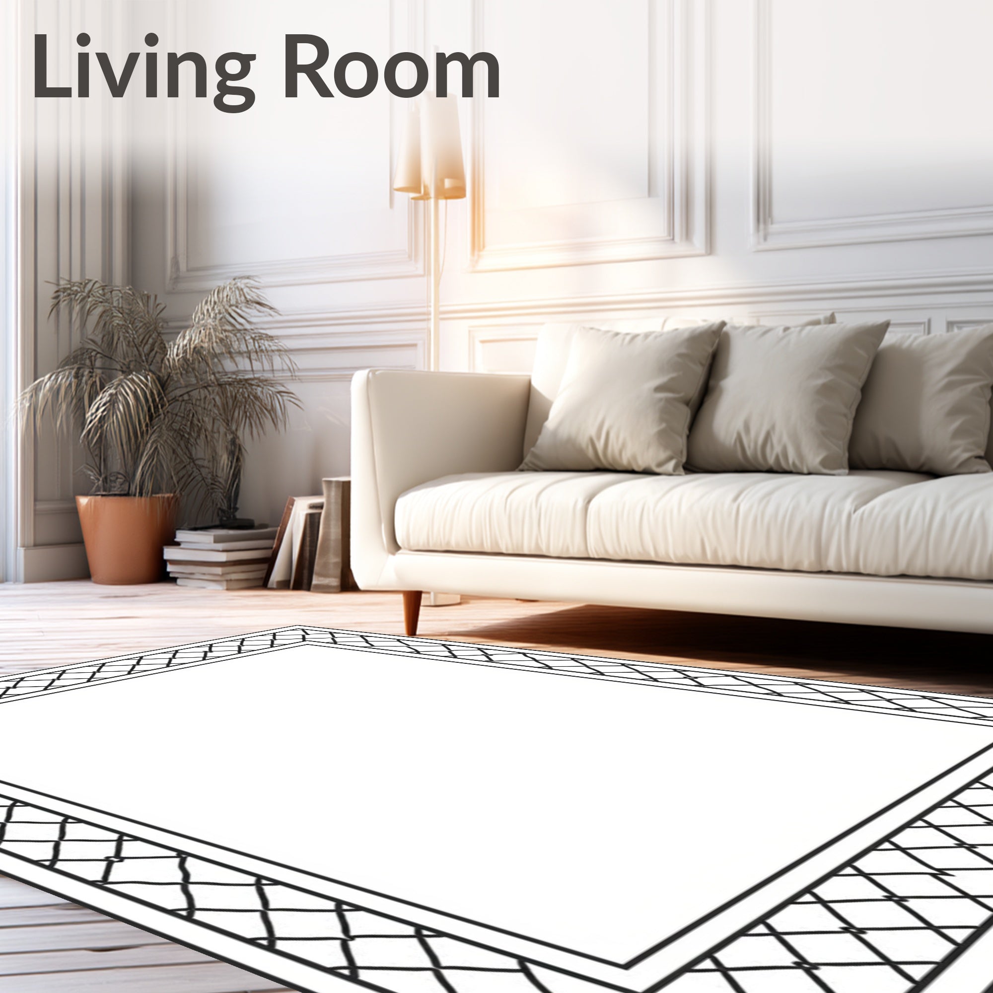 Black White Squared Lattice Border Rug