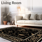 Ornate Black Gold Leaf Branches Rug