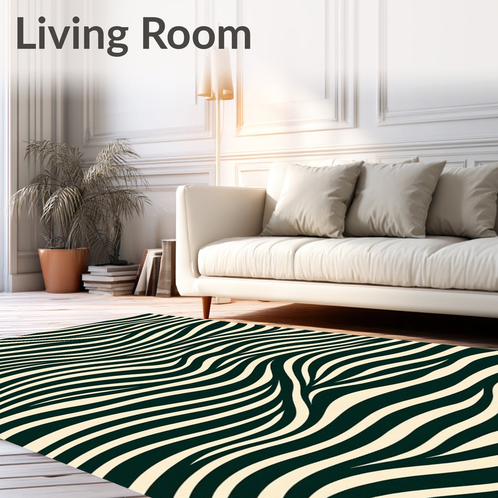 Cream and Green Wavy Stripe Rug