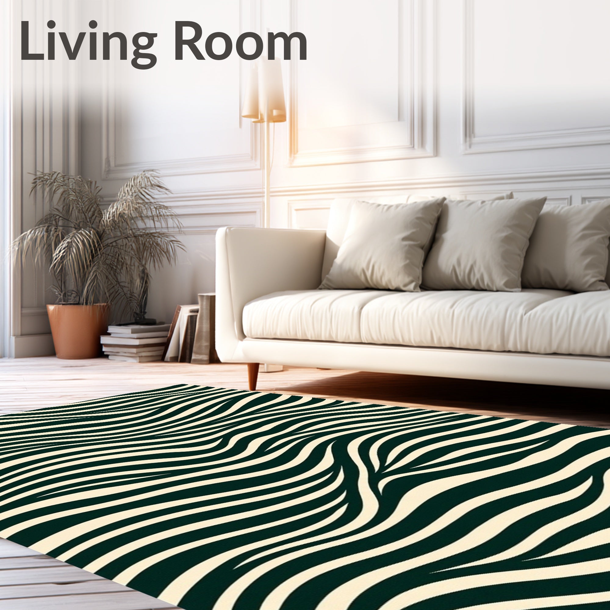 Cream and Green Wavy Stripe Rug