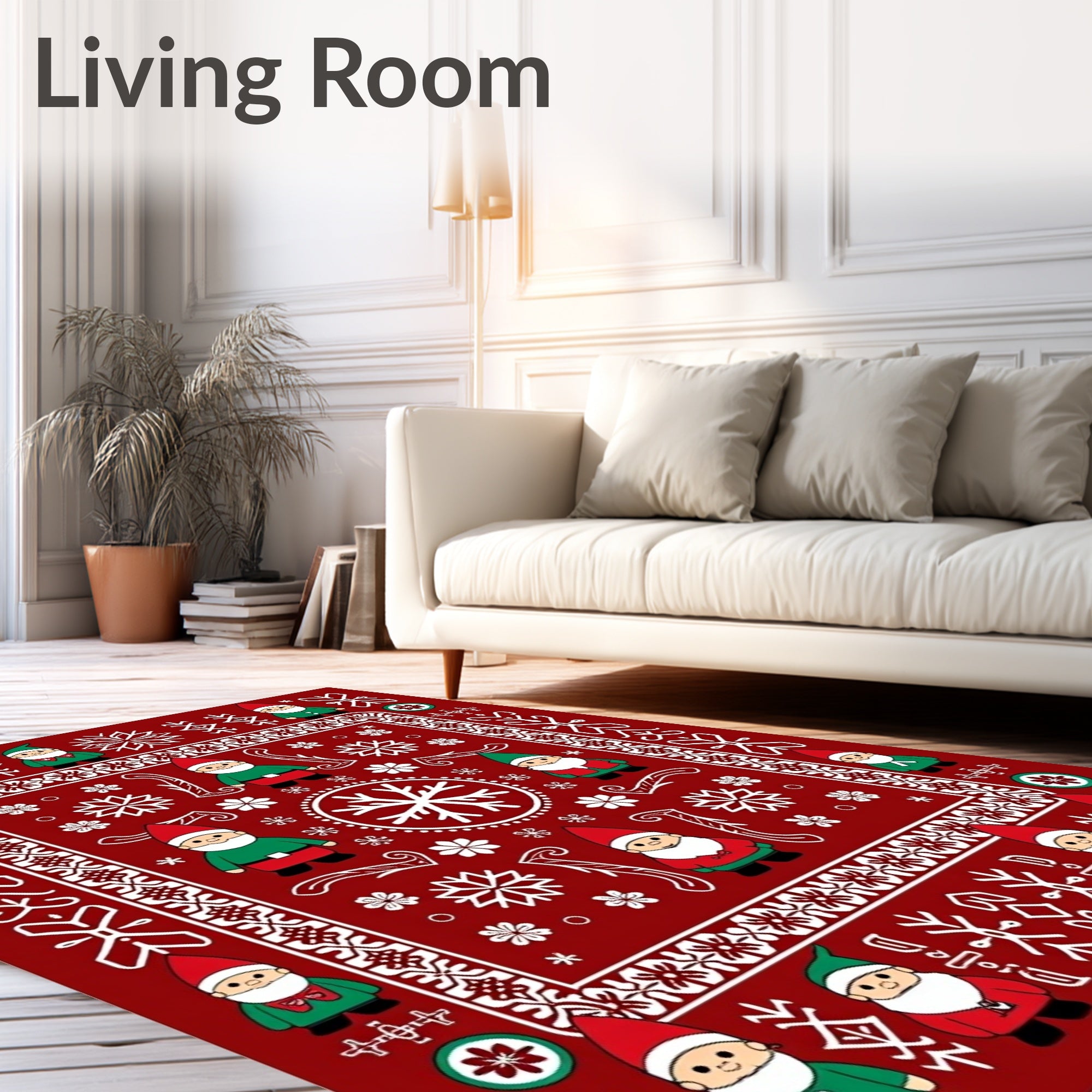 Charming Crimson Gnome Snowflake Swirl Rug