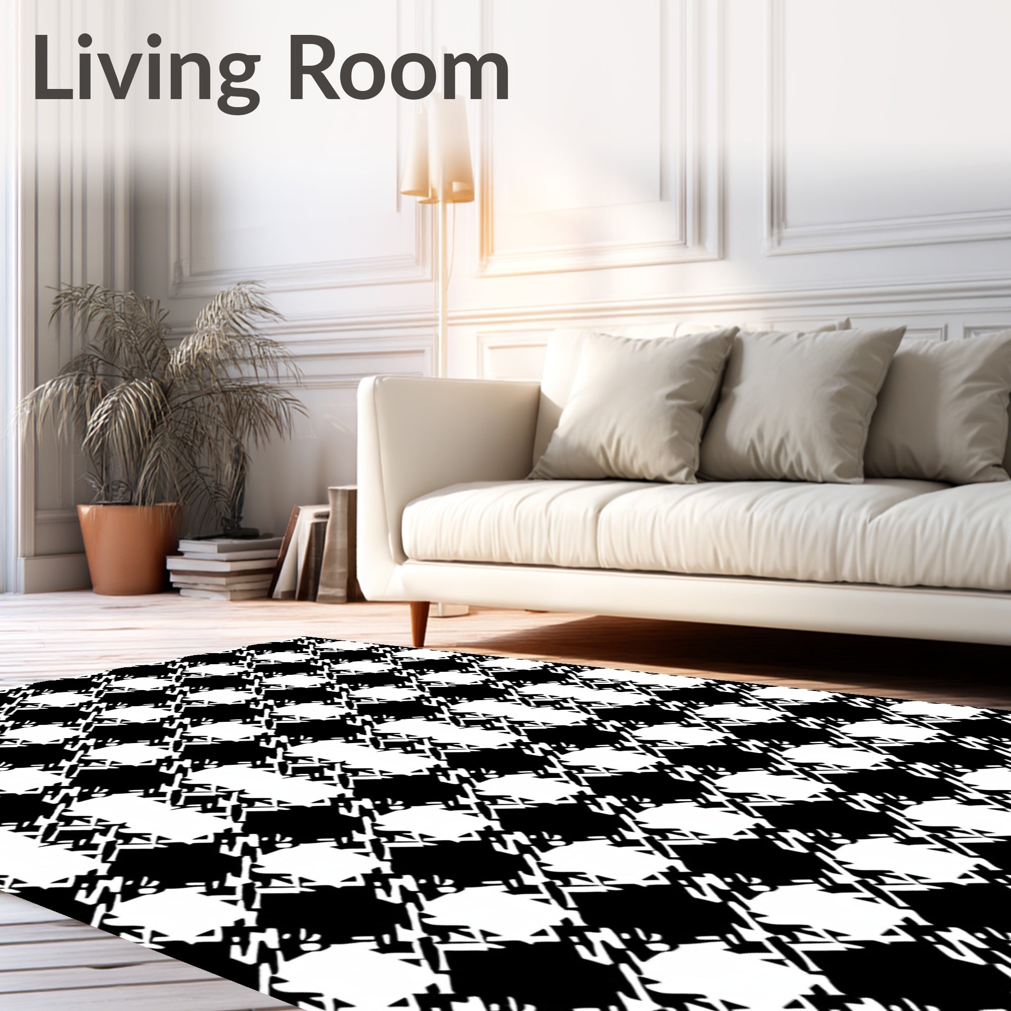 Classic Black White Houndstooth Check Pillow Rug