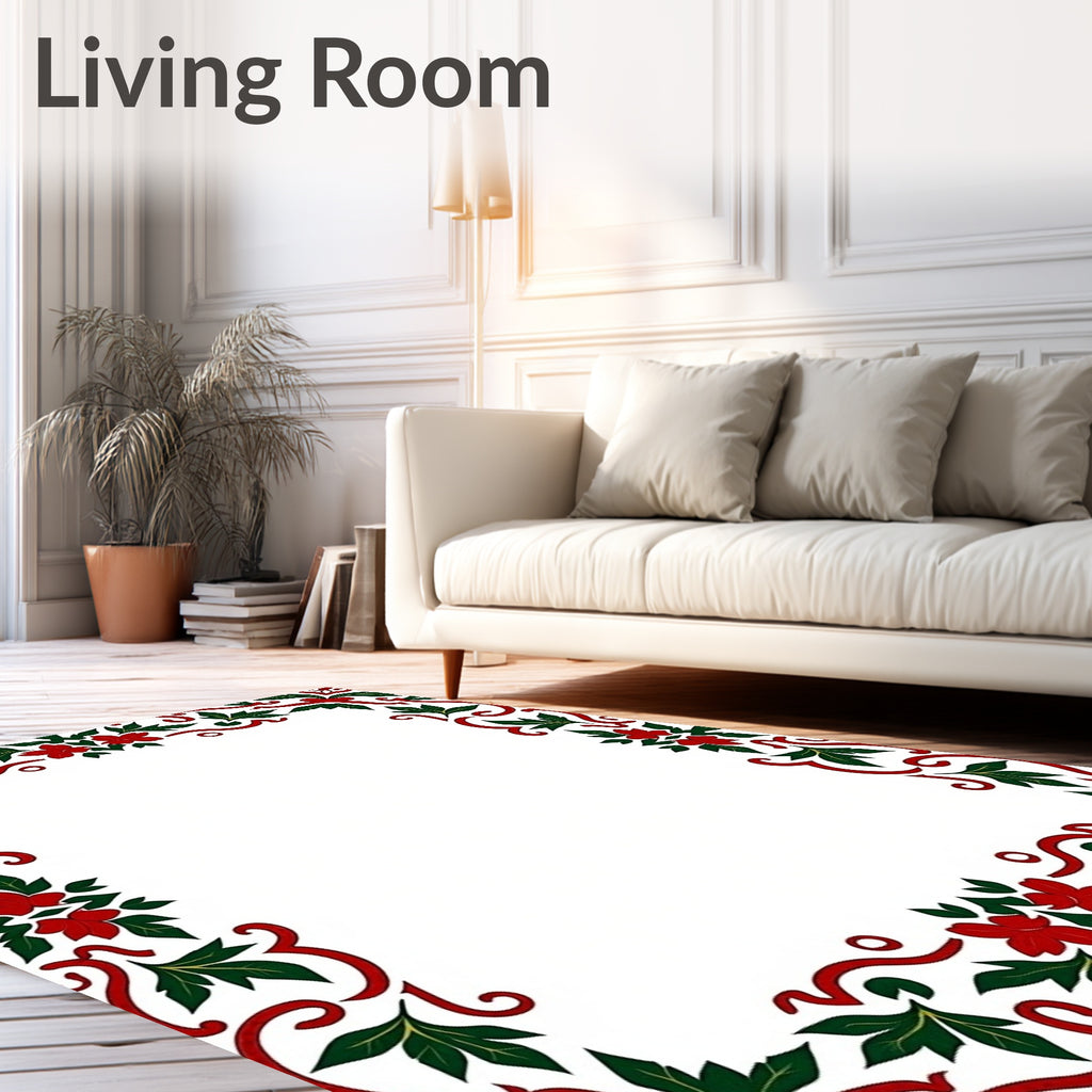 Crimson Red Holly Swirl Border Rug