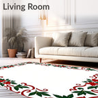 Crimson Red Holly Swirl Border Rug