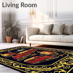 Vintage Red Gold Train Scene Rug