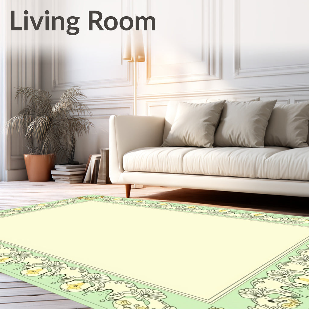 Light Green Ornate Floral Scroll Frame Rug