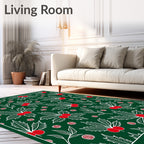 Festive Green Holly Berry Sprigs Rug