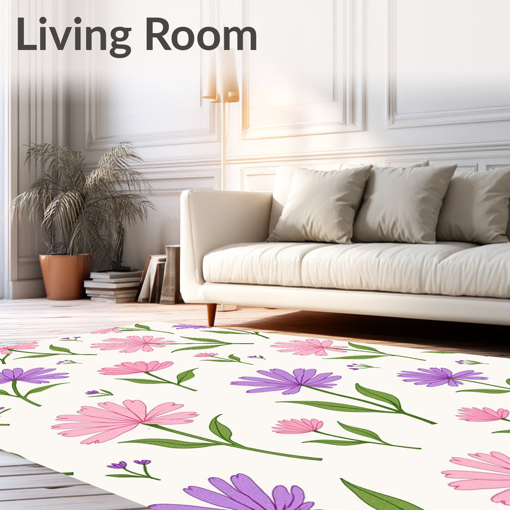 Pink Purple Daisy Garden Rug