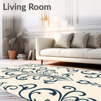 Classic Navy Swirl Damask Rug