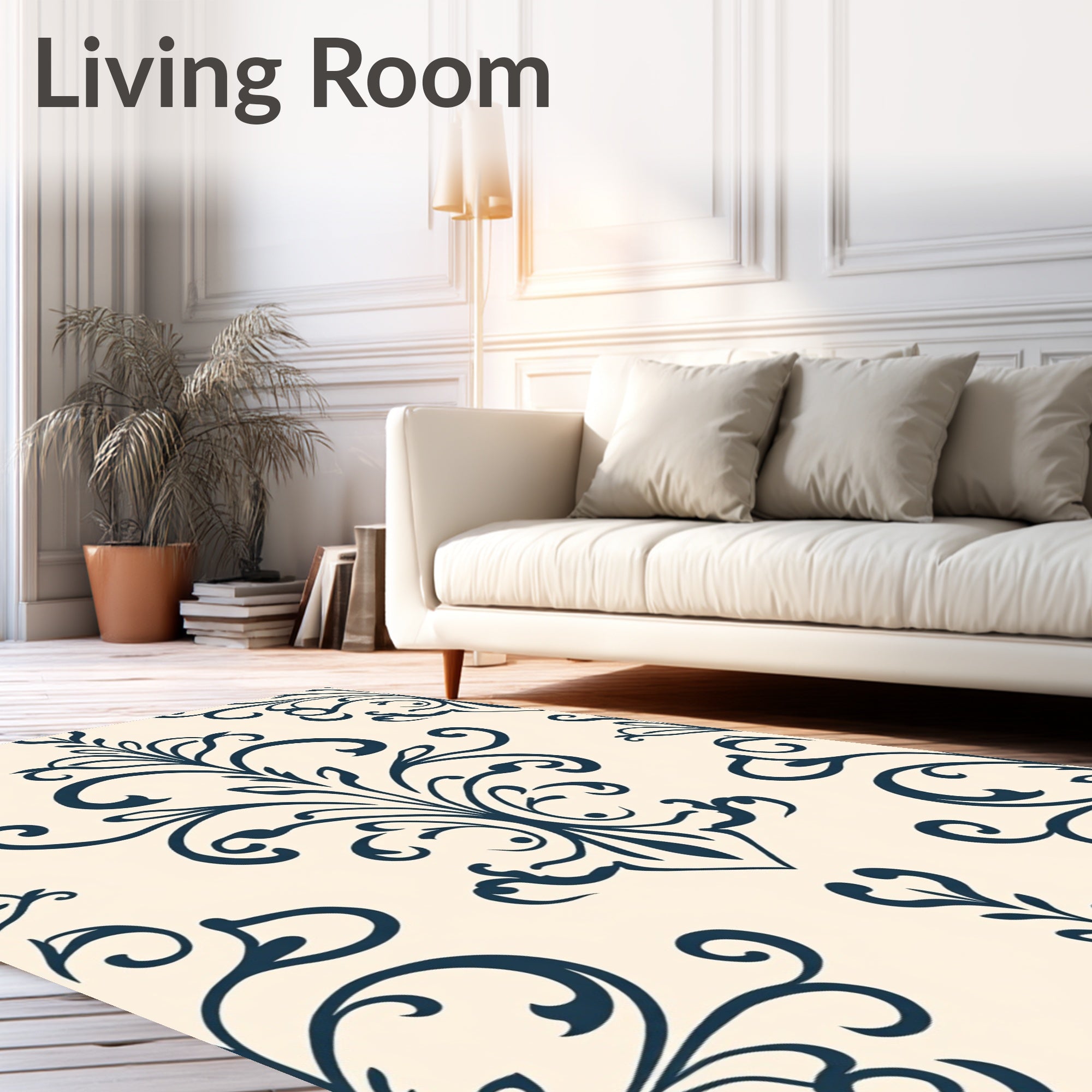 Classic Navy Swirl Damask Rug