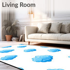 Bright Blue Cartoon Clouds Scattered Rug