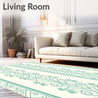 Teal Vine Scroll Striped Rug