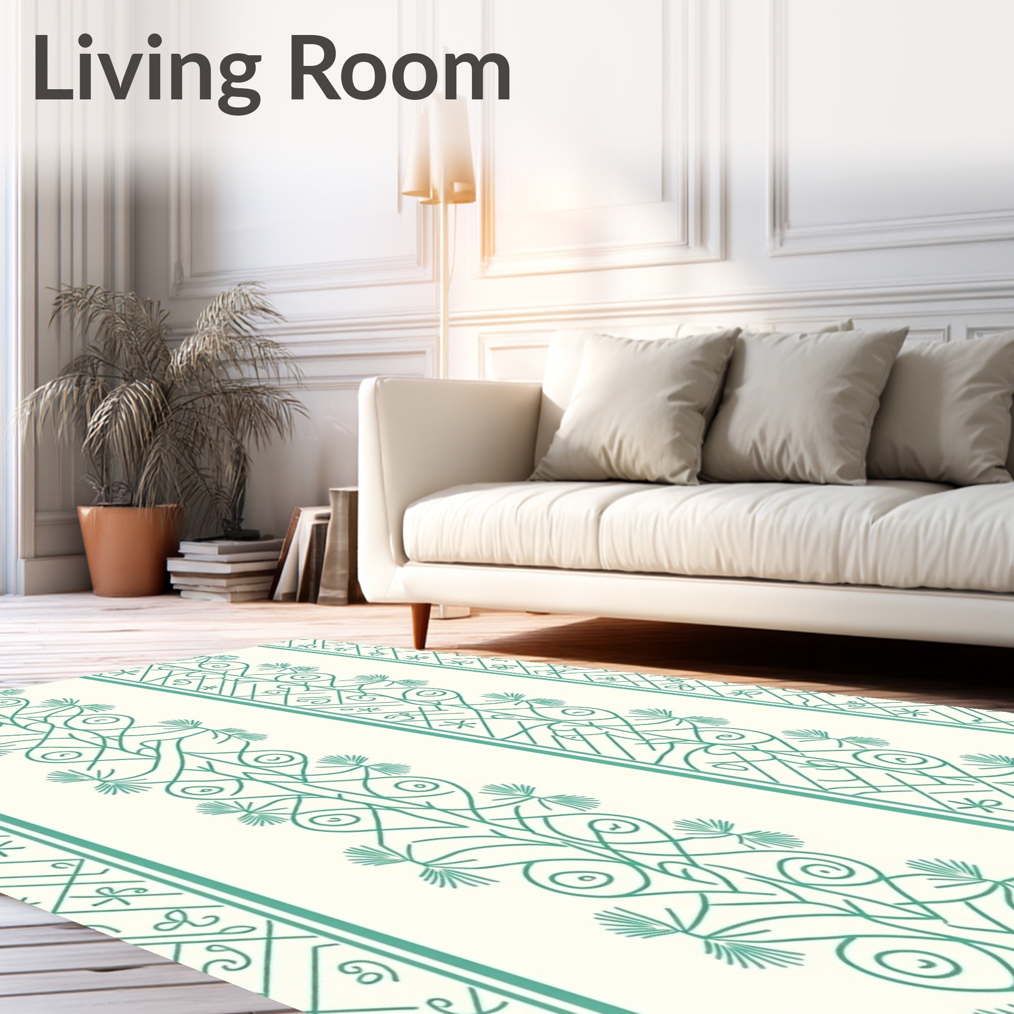 Teal Vine Scroll Striped Rug