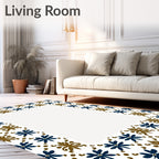 Deep Blue Brown Floral Tile Arrangement Rug