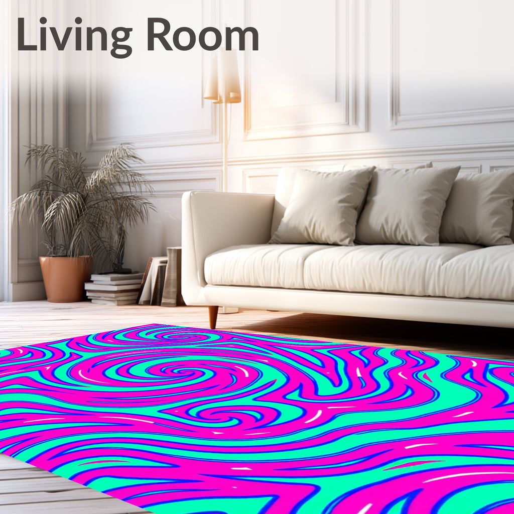 Vibrant Pink Teal Swirl Abstract Rug