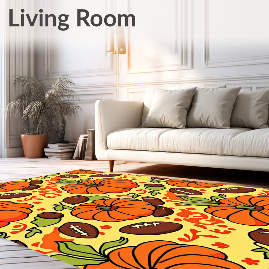 Autumn Orange Pumpkin Football Medley Rug