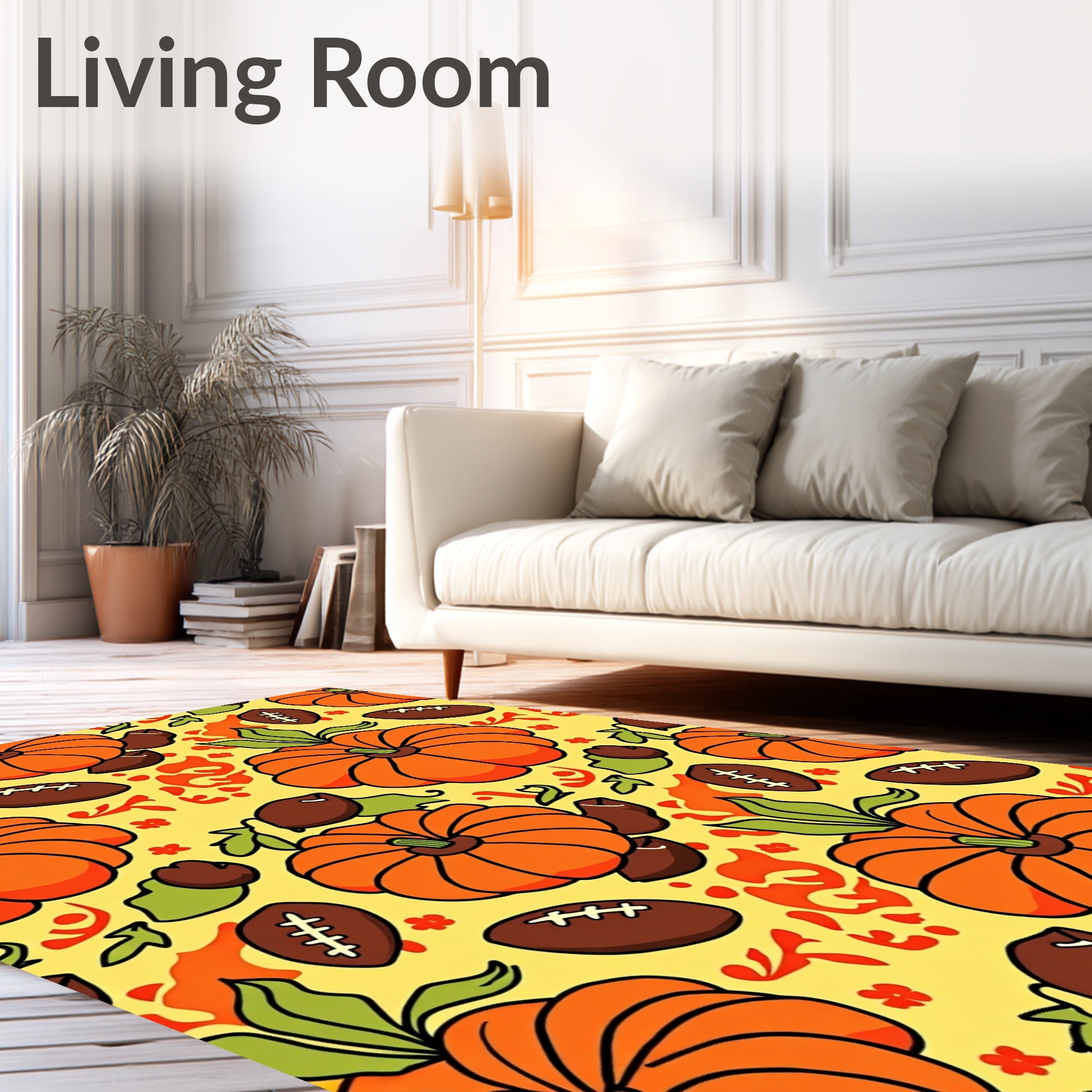 Autumn Orange Pumpkin Football Medley Rug