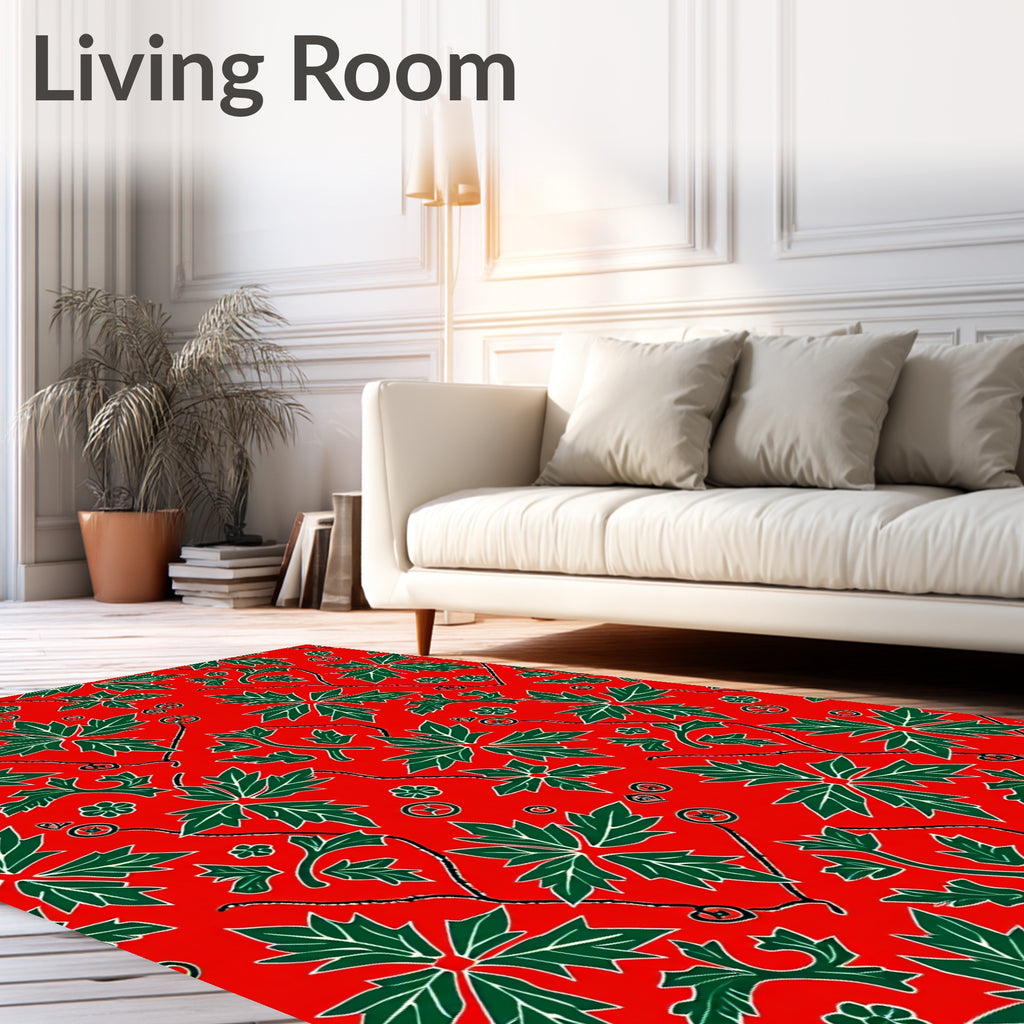 Scarlet Green Leaf Vine Intricate Rug