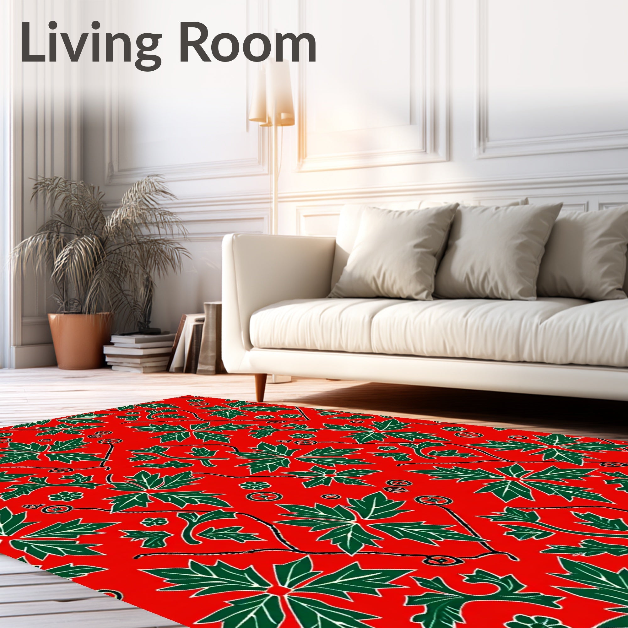 Scarlet Green Leaf Vine Intricate Rug