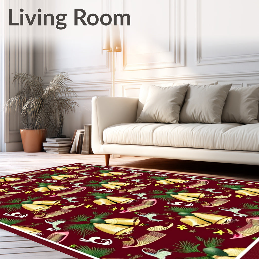 Golden Bells Christmas Birds Combing Rug