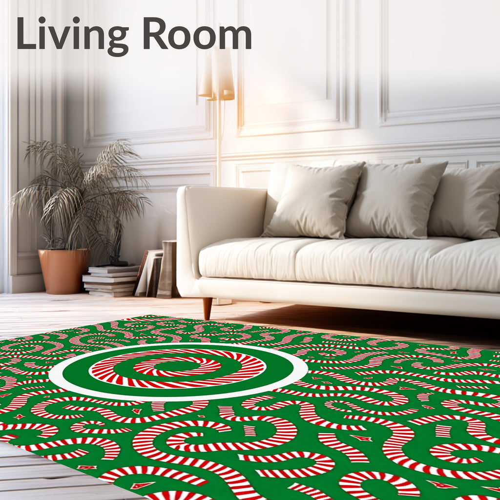 Green Red Swirled Candy Cane Medallion Rug