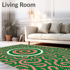 Green Red Swirled Candy Cane Medallion Rug