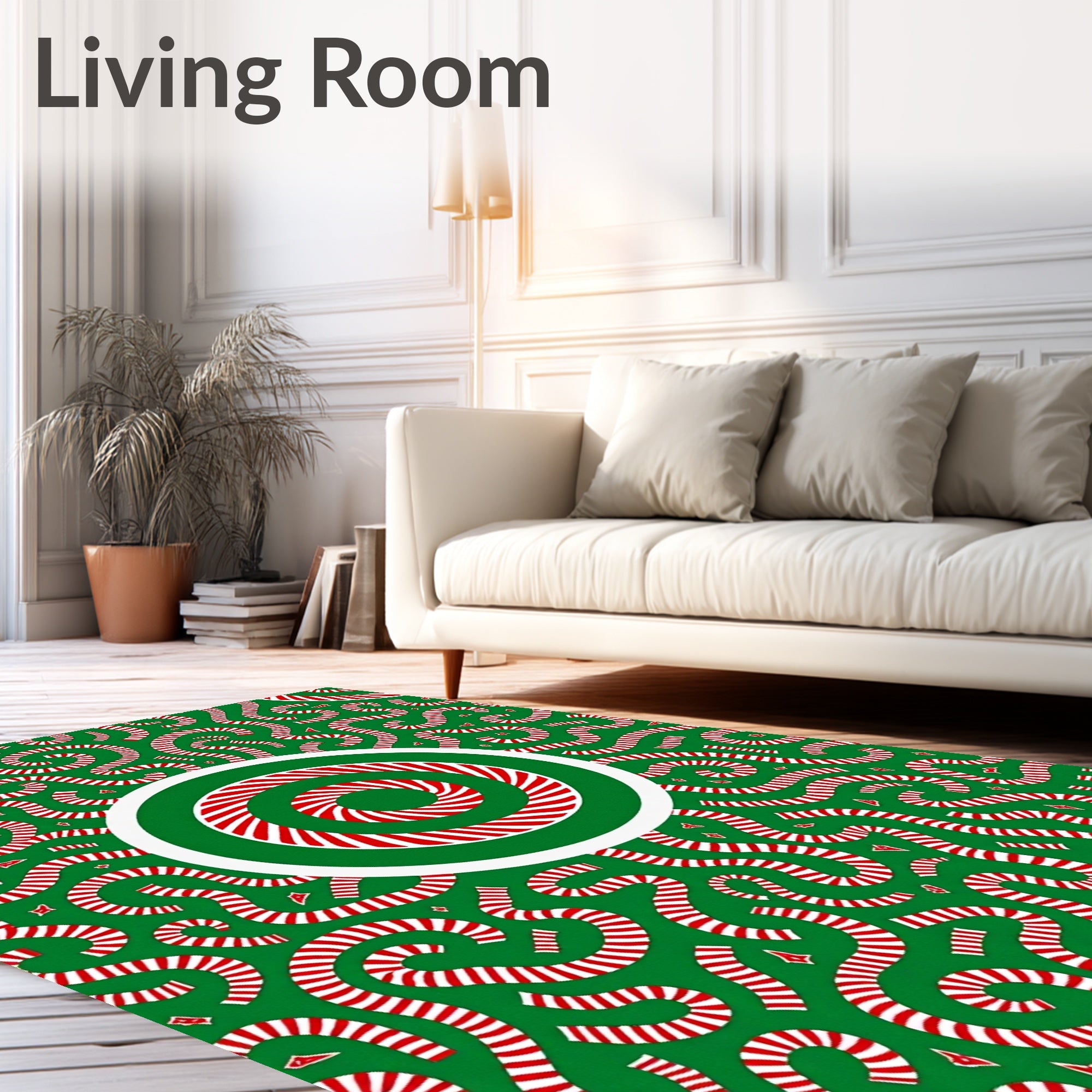Green Red Swirled Candy Cane Medallion Rug