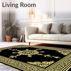 Golden Black Ornate Mandala Medallion Rug