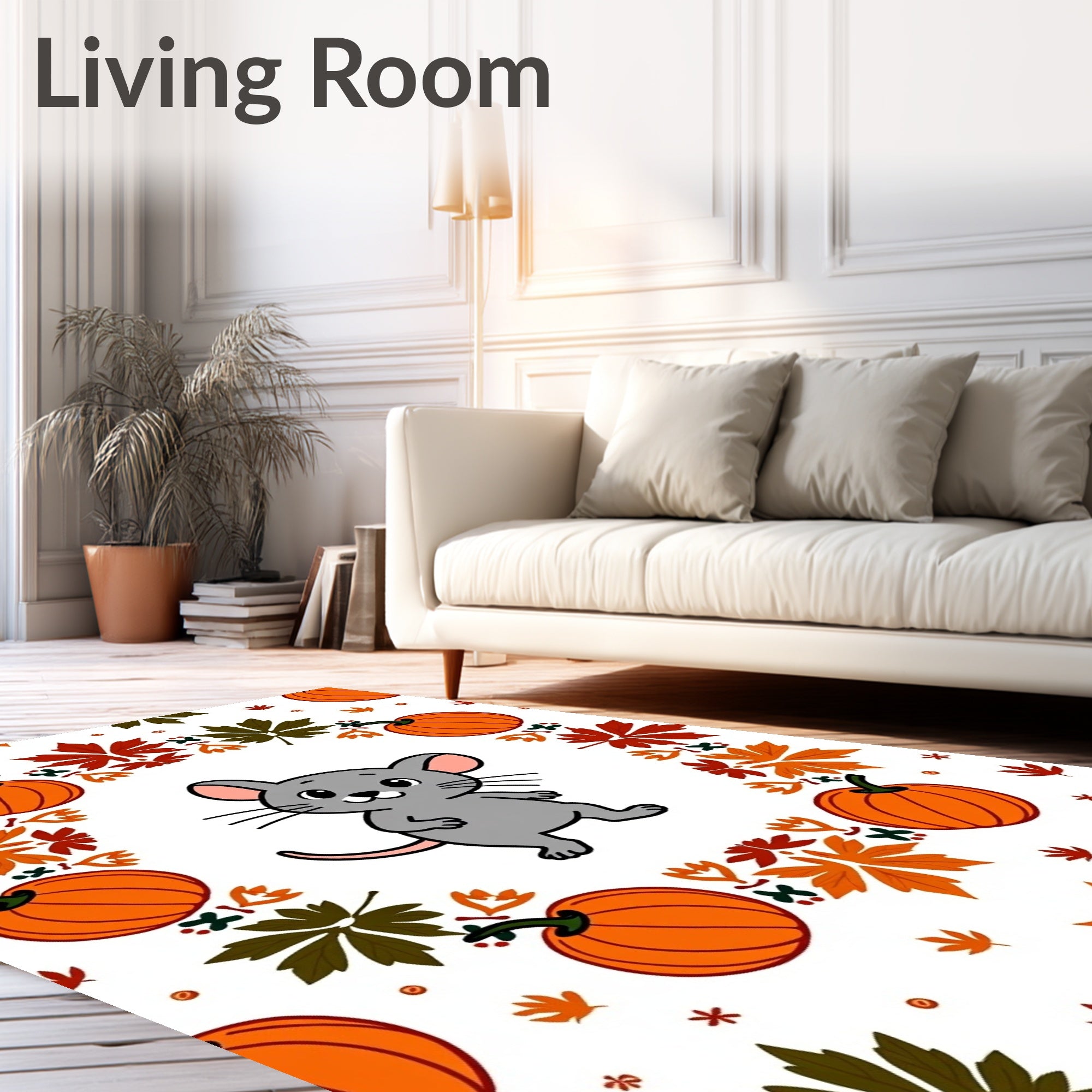 Cute Mouse Pumpkin Leaf Garland Rug