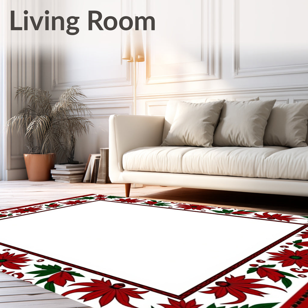 Vibrant Red Green Floral Border Rug