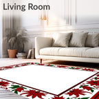 Vibrant Red Green Floral Border Rug