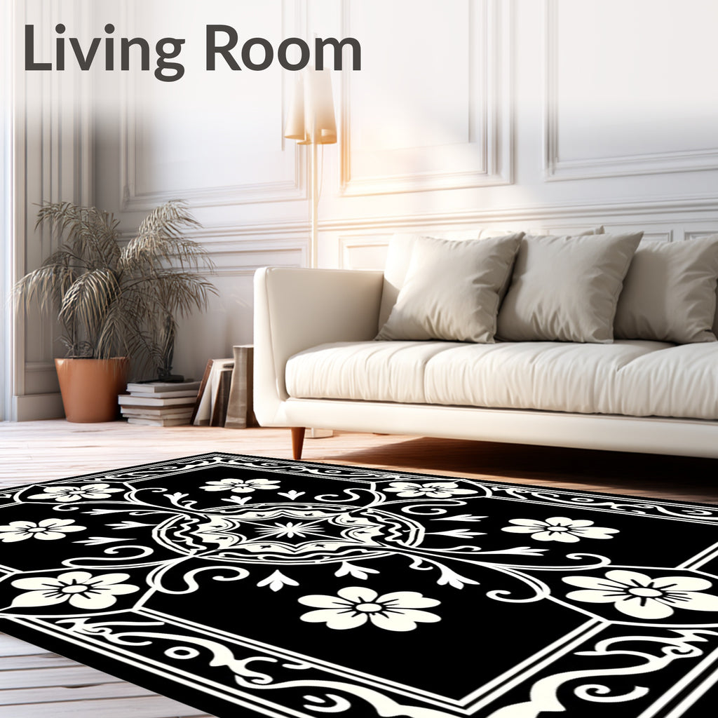 Classic Black Floral Symmetry Rug