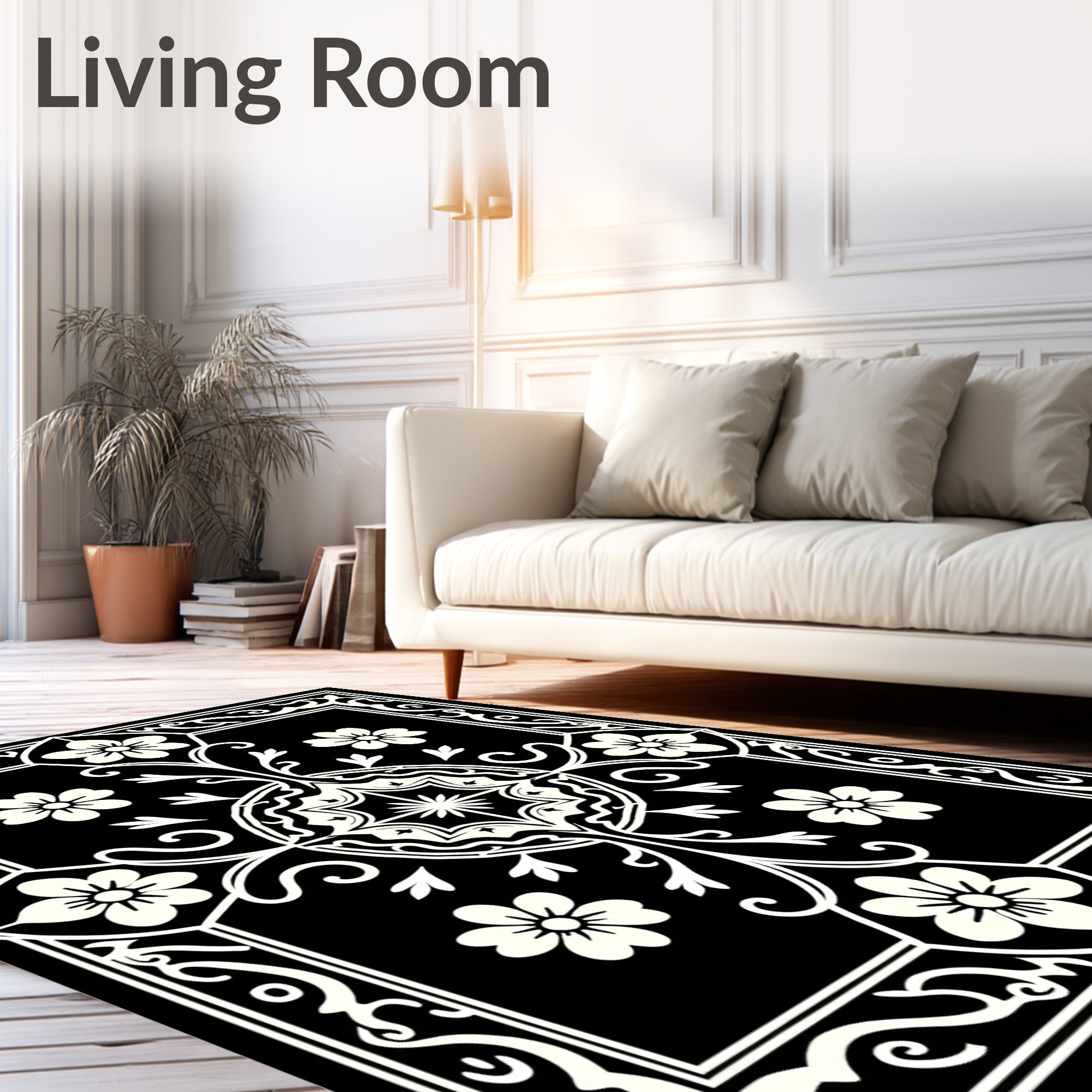 Classic Black Floral Symmetry Rug