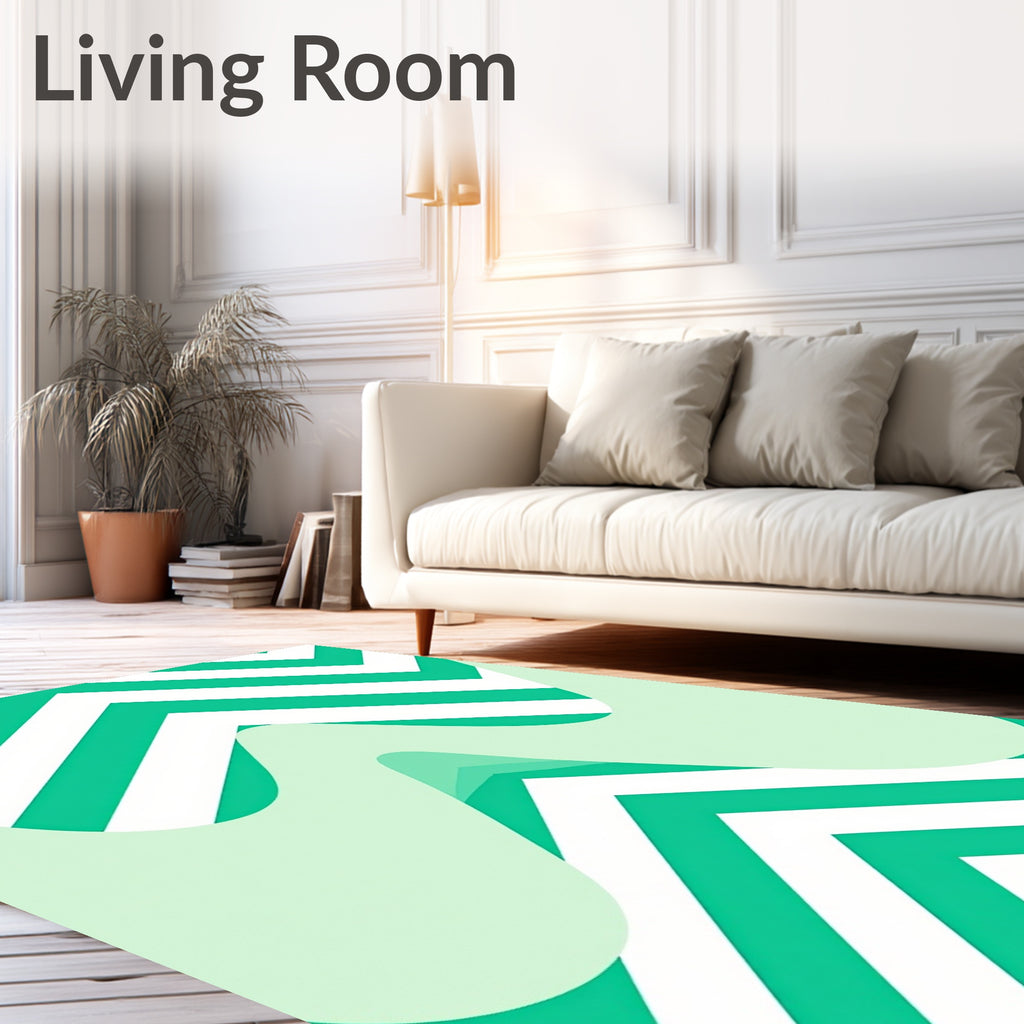 Green White Chevron Wave Rug