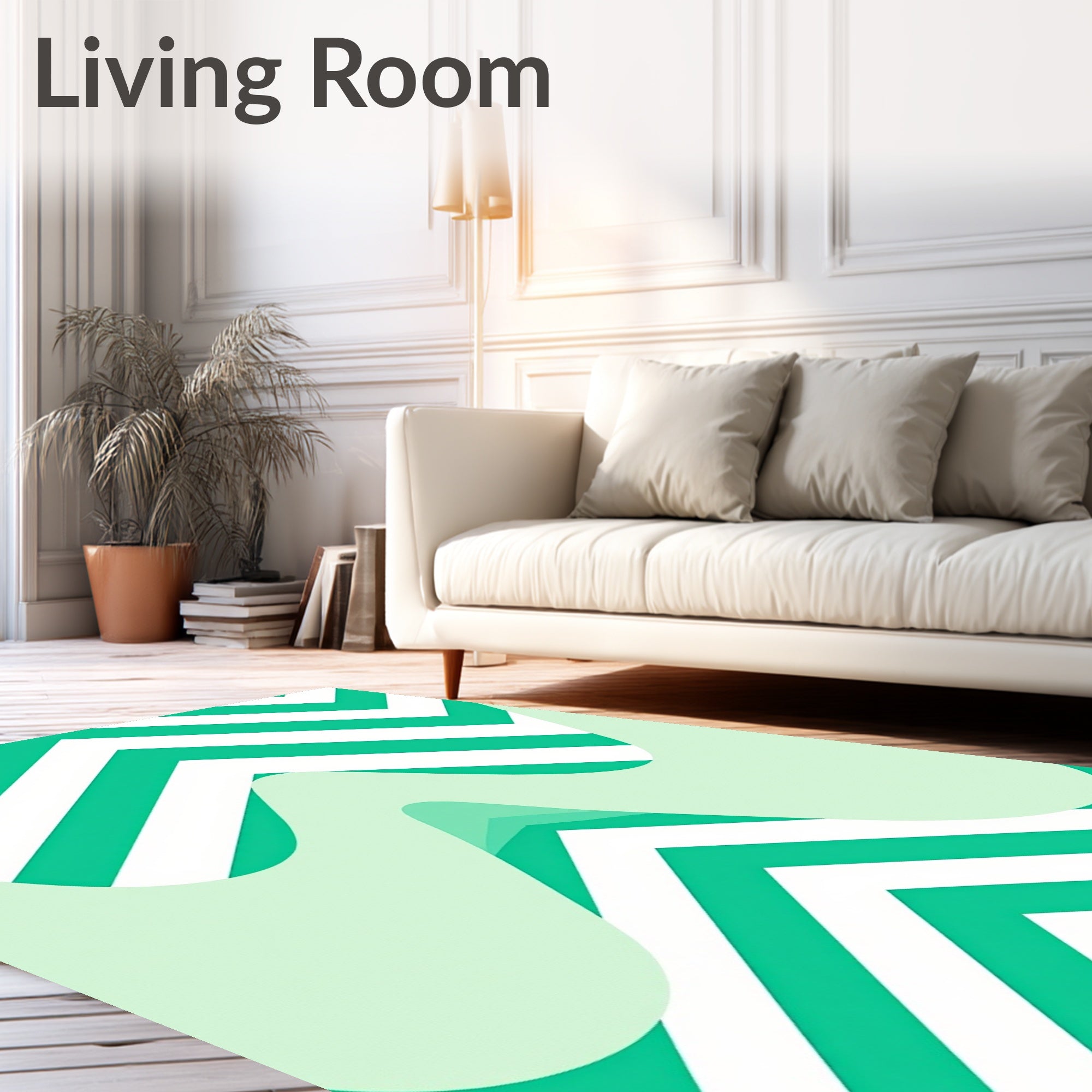 Green White Chevron Wave Rug