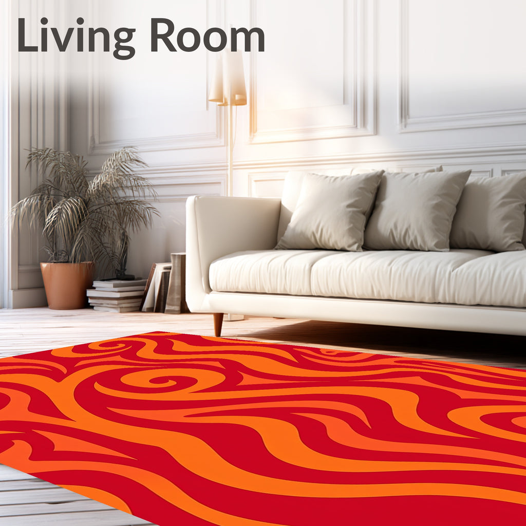 Red Orange Swirl Fire Abstract Rug