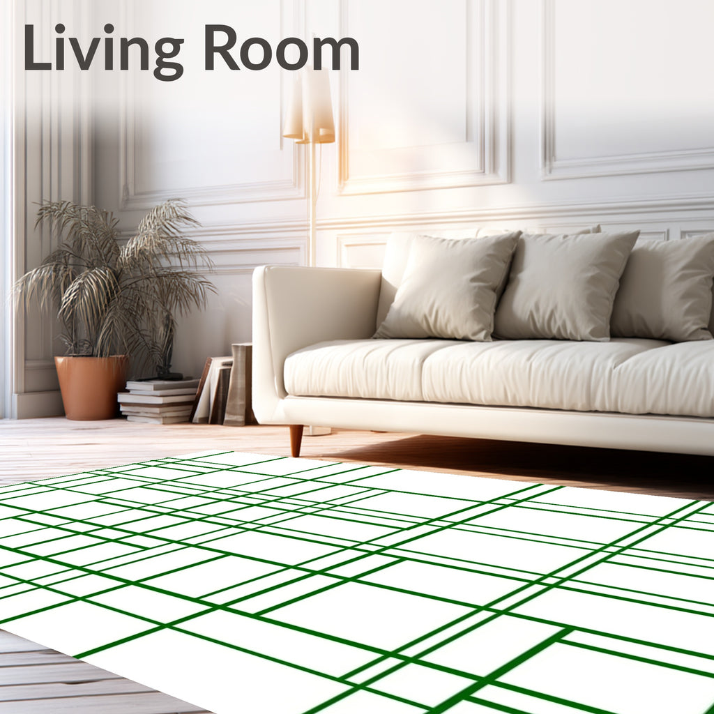 Monochromatic Green Grid Composition Rug