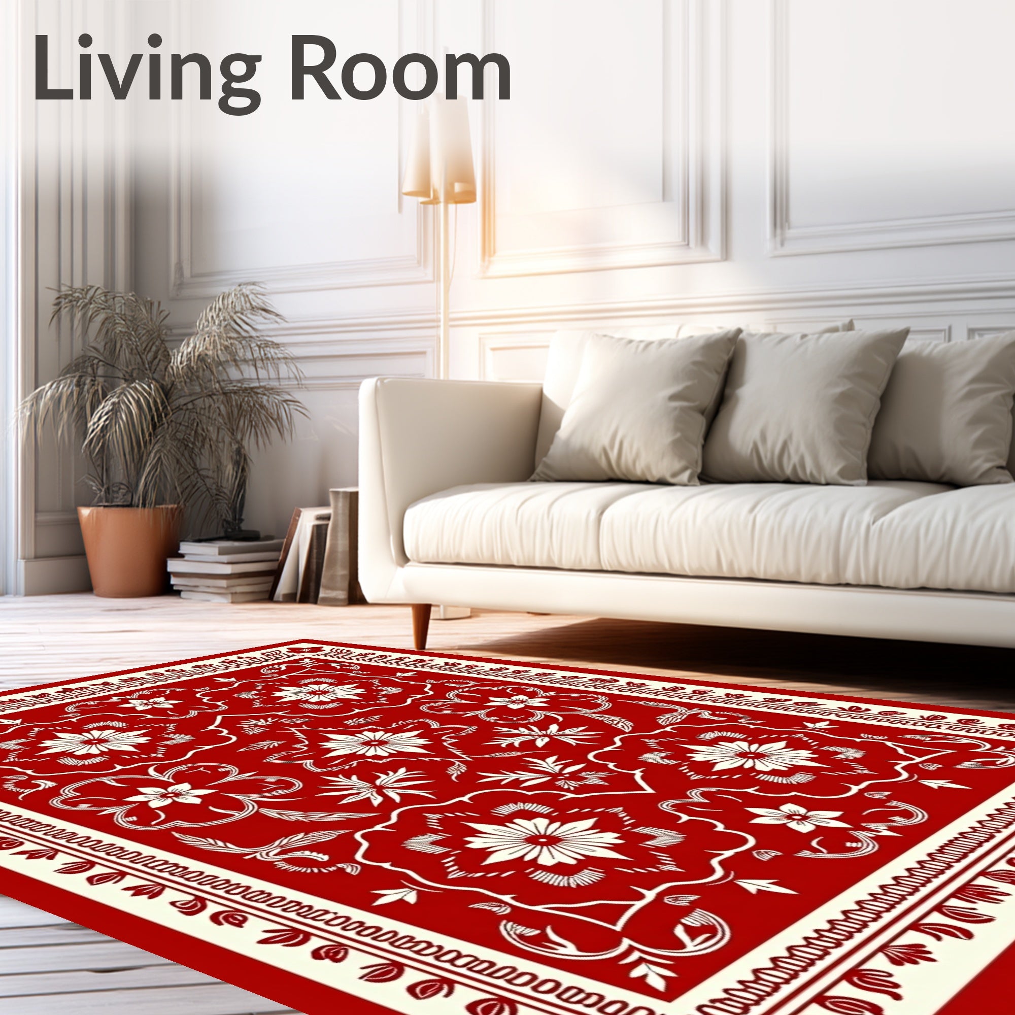 Crimson Botanical Medallion Border Rug