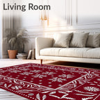 Crimson Snowflakes Botanical Border Rug