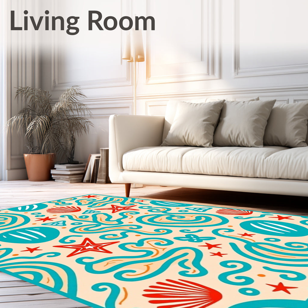 Coral Starfish Swirls and Shells Rug
