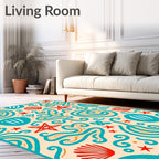 Coral Starfish Swirls and Shells Rug