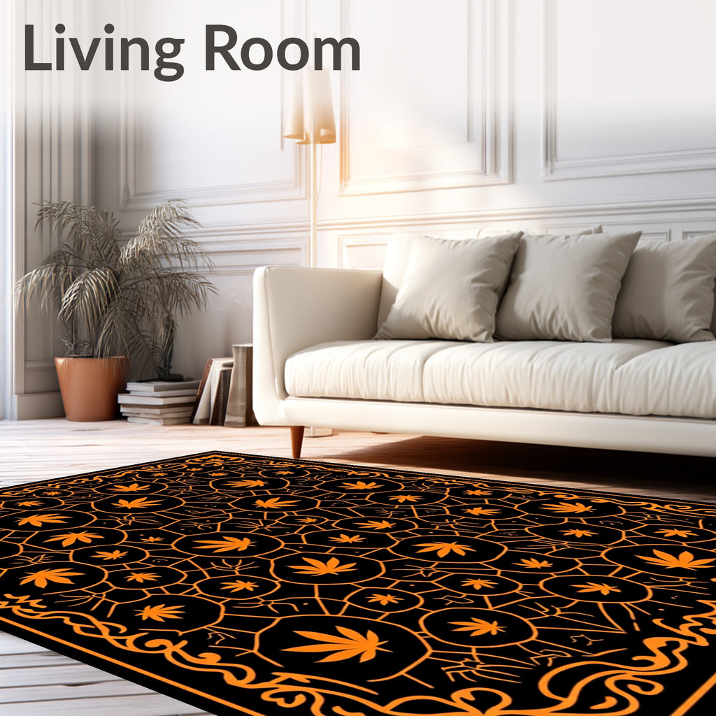 Orange Leaf Cell Network Border Rug