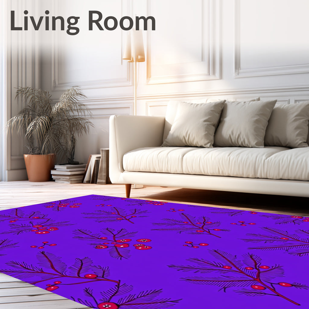 Botanical Red Berry Branches Purple Rug