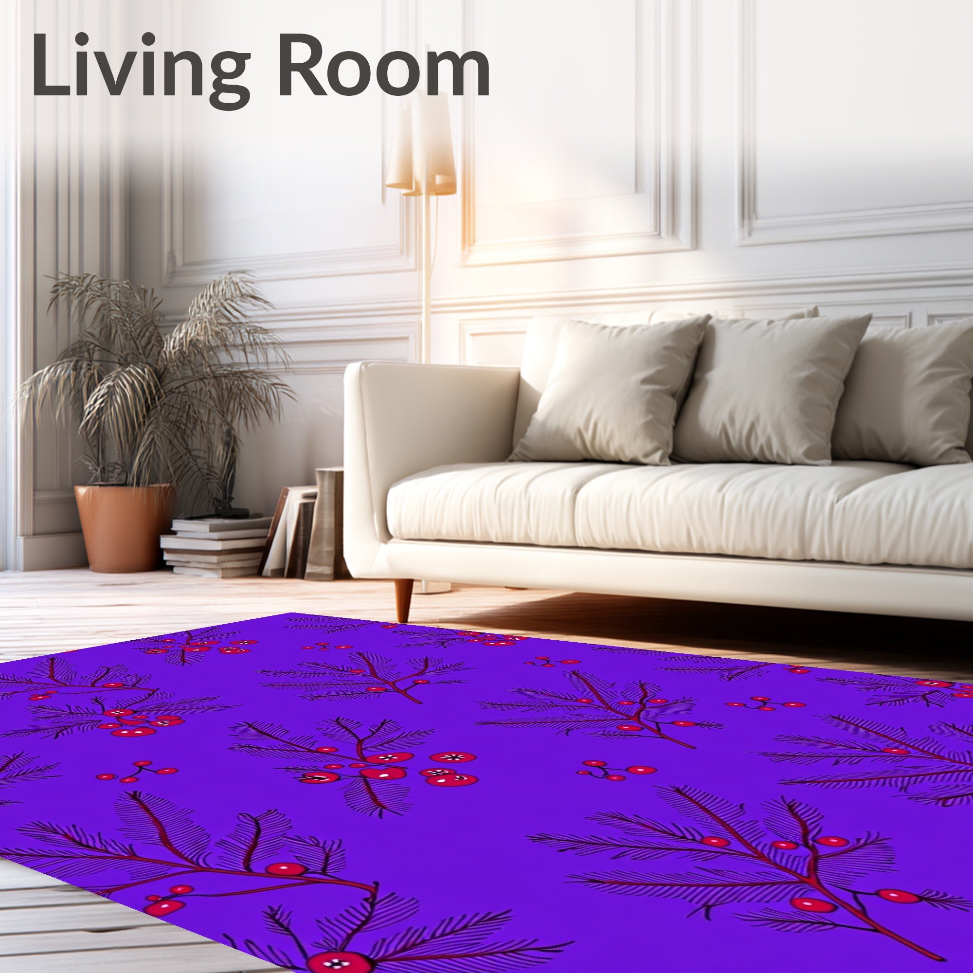 Botanical Red Berry Branches Purple Rug