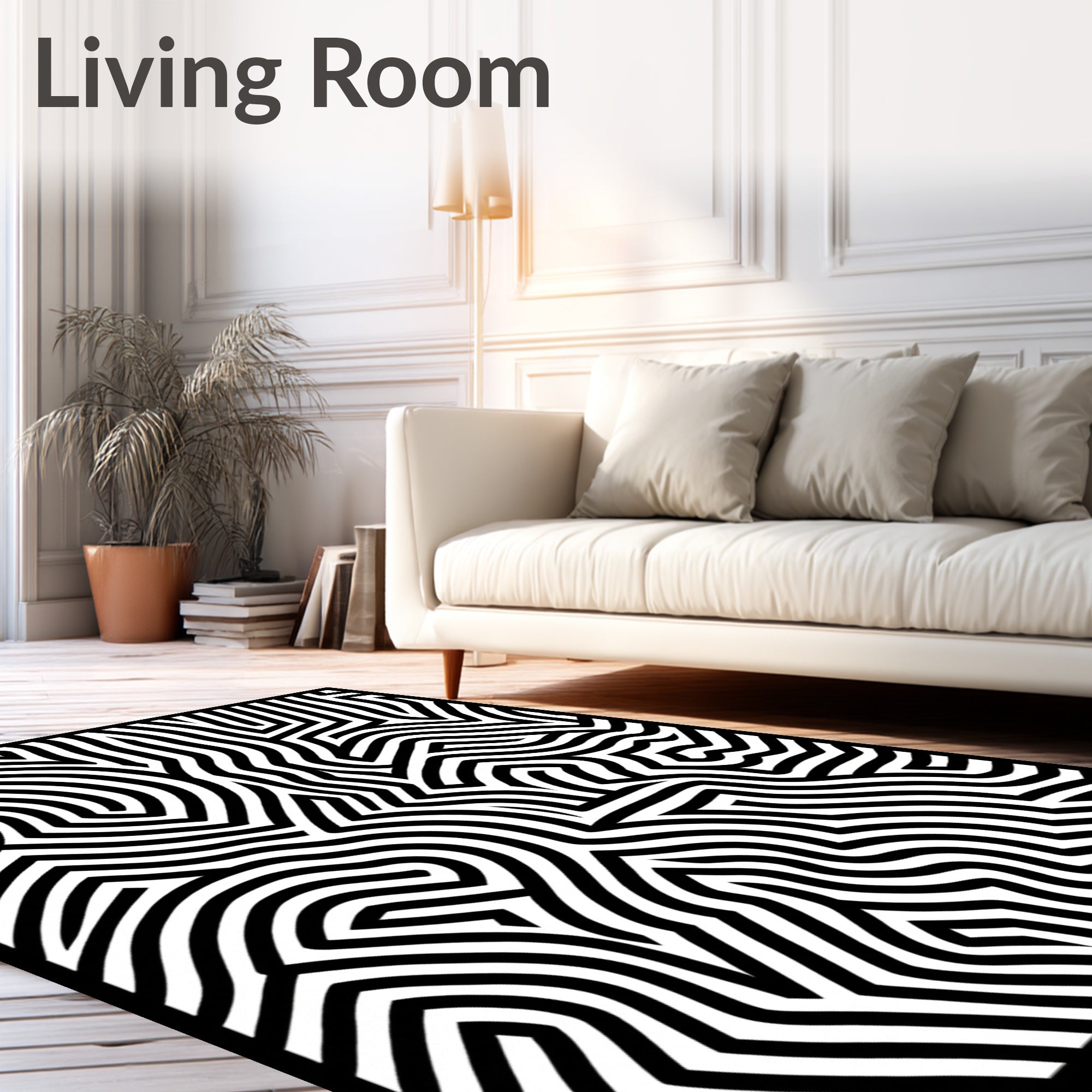 Monochrome Labyrinthine Organic Lines Rug
