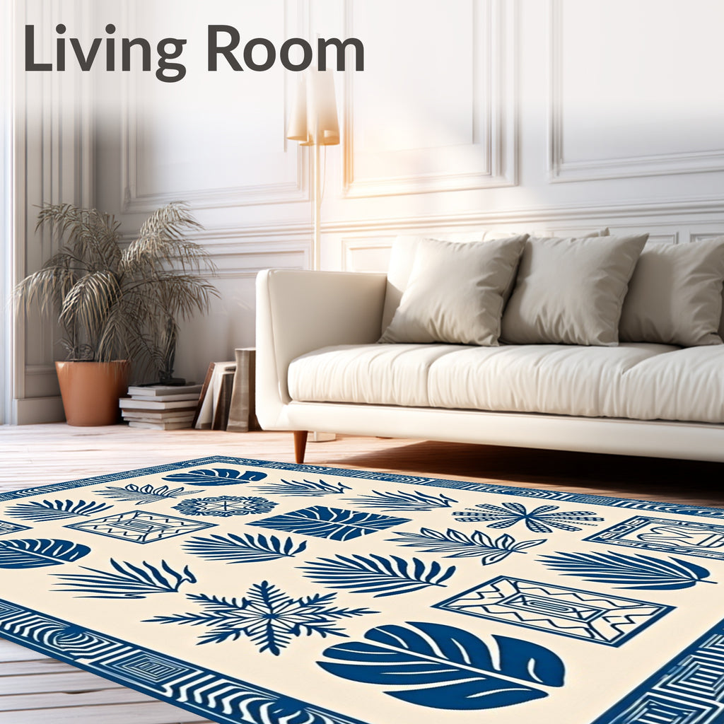 Navy Botanical Collage Contemporary Rug