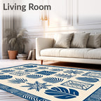 Navy Botanical Collage Contemporary Rug