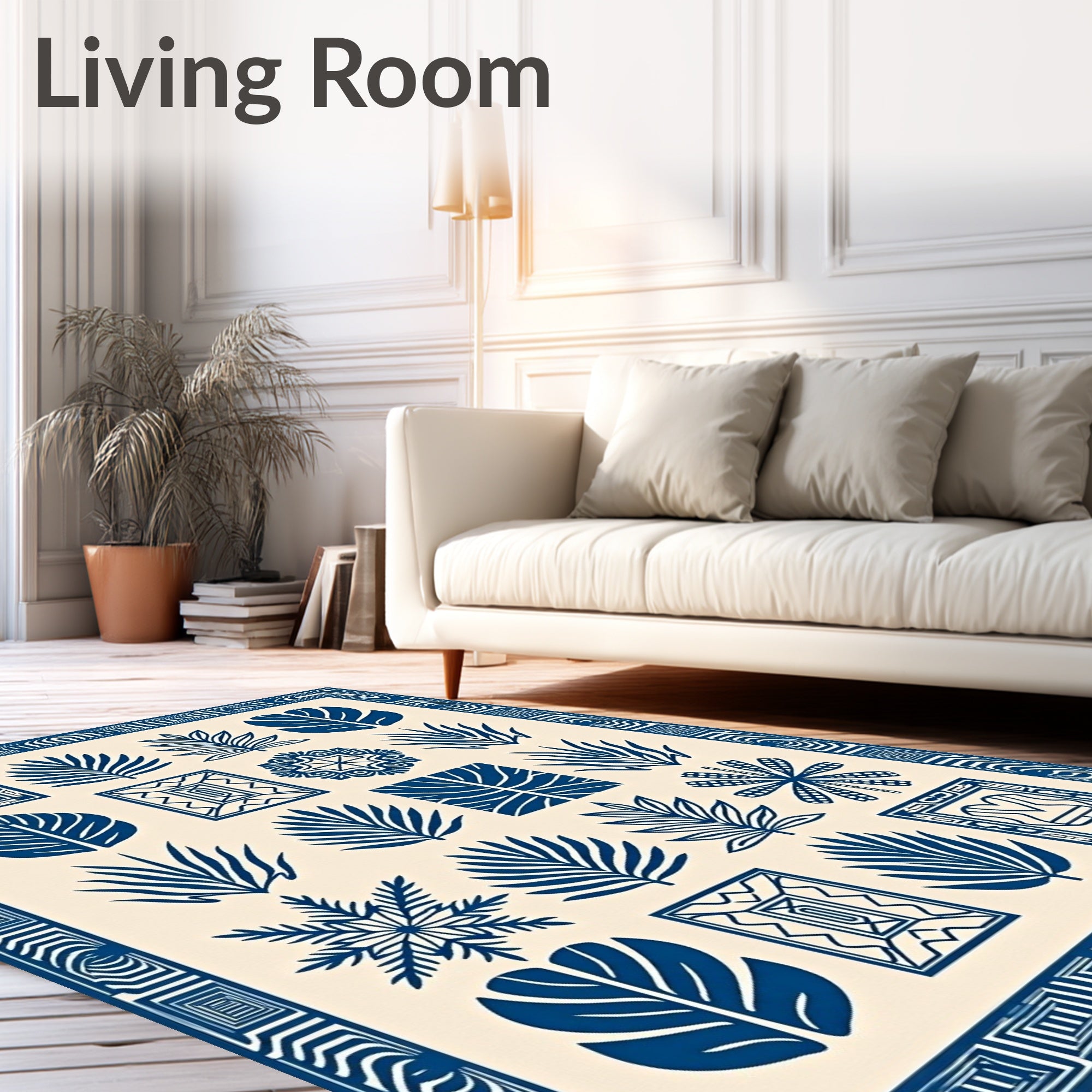Navy Botanical Collage Contemporary Rug